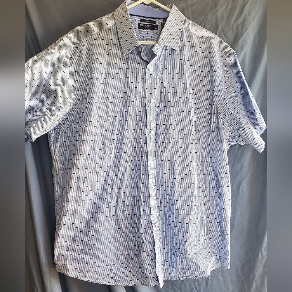 Cremieux Classics Blue and Red Bow Tie Patterned Shirt, XXL, Slim Fit